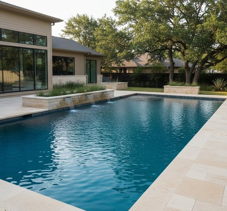 Idyllic backyard pool in North Austin after salt system diagnostics