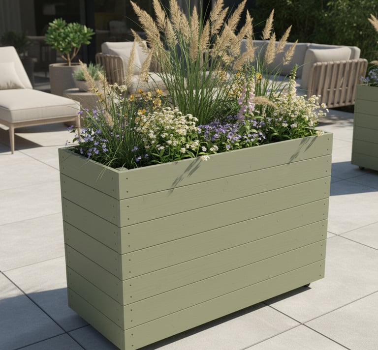 restaurant planter on wheels shallow bottom WOODEN OUTDOOR PLANTER GARDEN SOLID WOOD HANDMADE UK LONDON THROUGH tall large