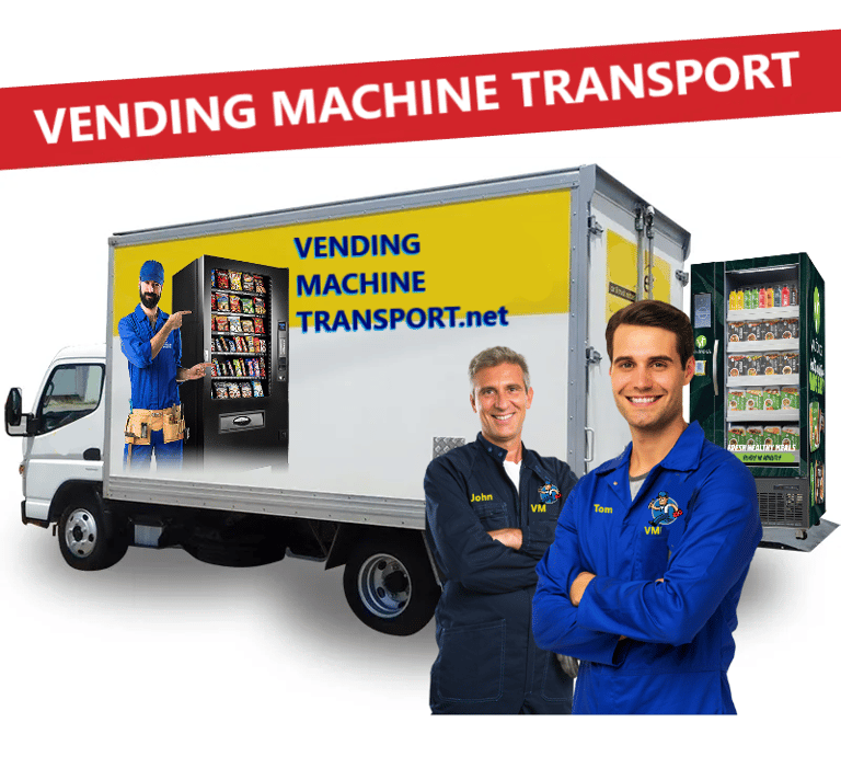 Vending Machine Transport PANTEC TRUCK 2 men combo vending machine on TAILGATELOADER to transport m