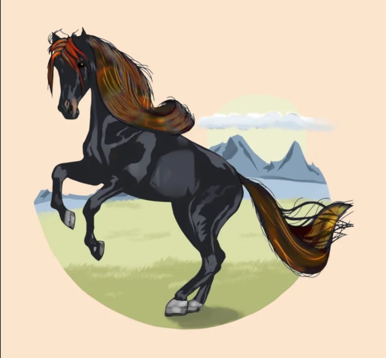 wild horse rearing with mountains in the background