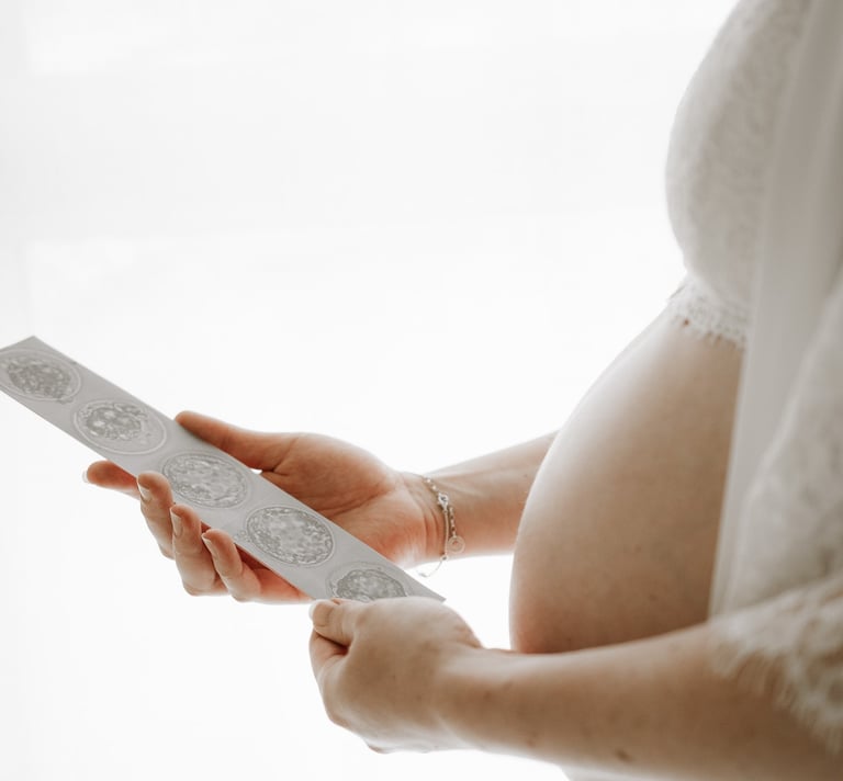 Studio maternity close-up showing baby bump & IVF photos – maternity photography Adelaide