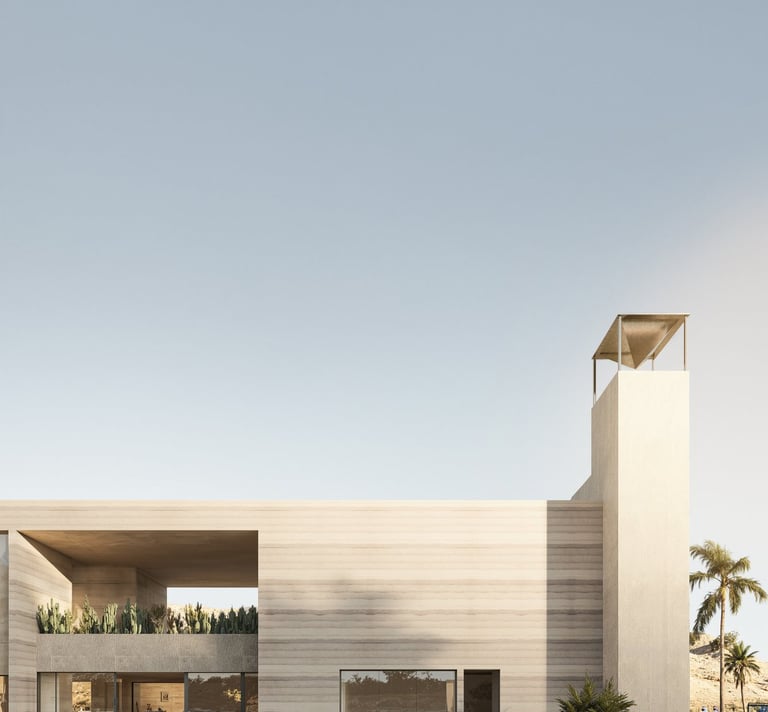 Minimalist future home facade with sustainable landscape