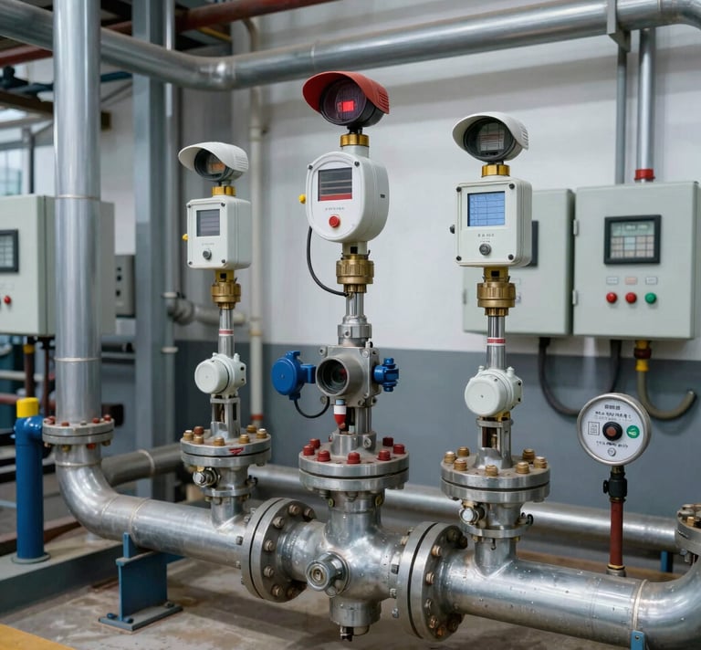 Fire & gas detection sensors mounted on industrial pipes