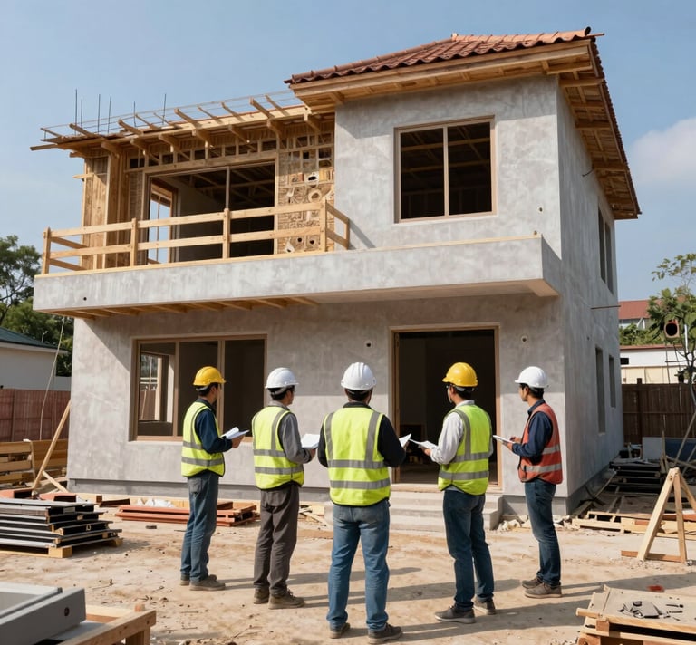 Modern luxury house exterior in a gated community during sunset.