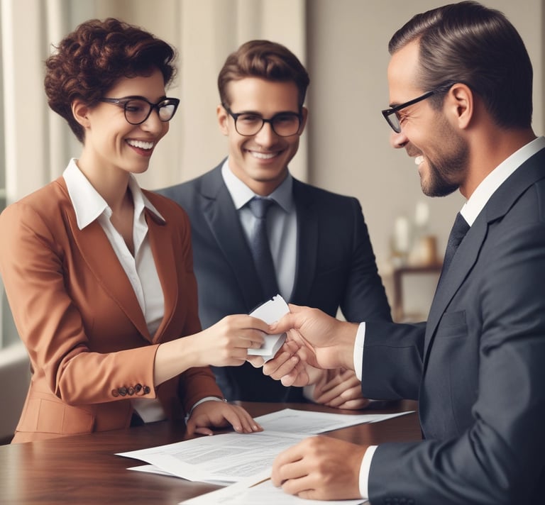 A calm family meeting with a legal advisor in a warm, professional office setting.