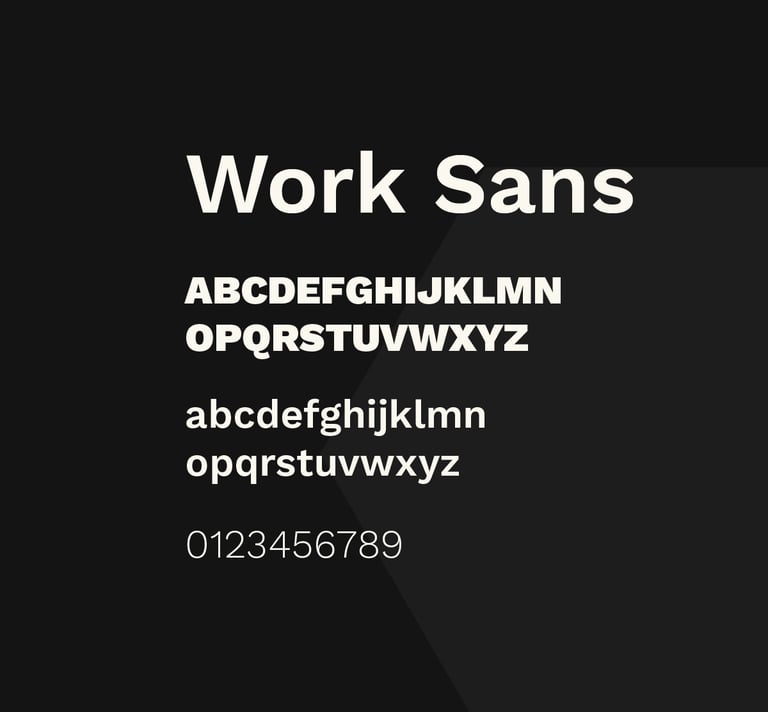 Muestra del espécimen tipográfico de la fuente Work Sans sobre negro