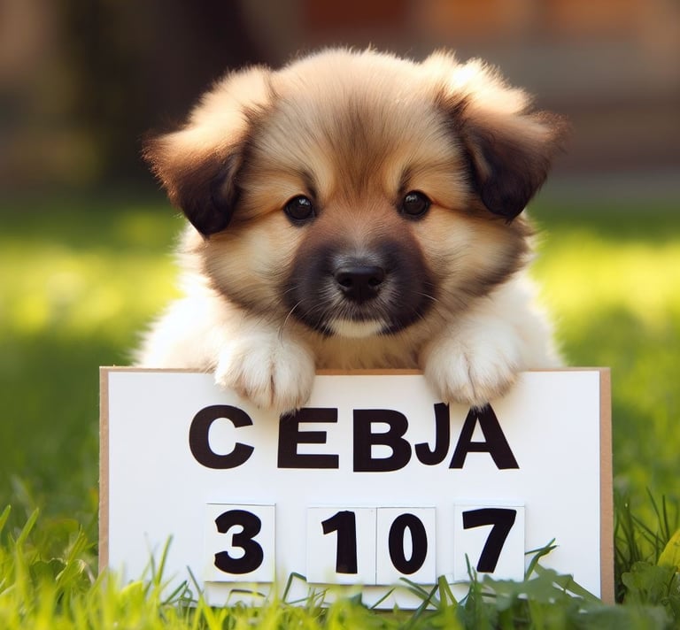 a puppy dog is sitting on the grass