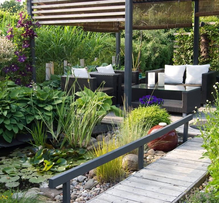 seating area in a small urban garden