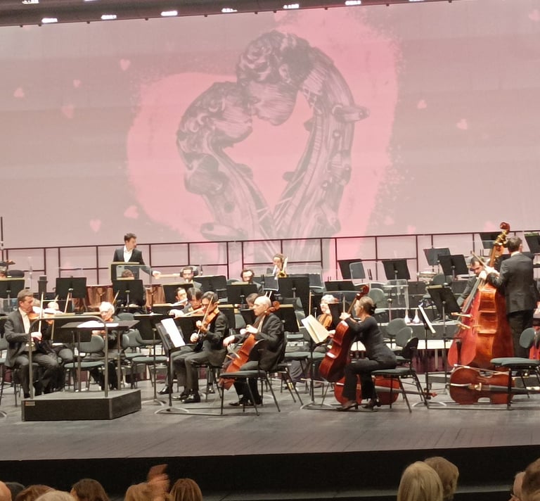 The Orchestra begins to assemble for the Valentine's Concert.