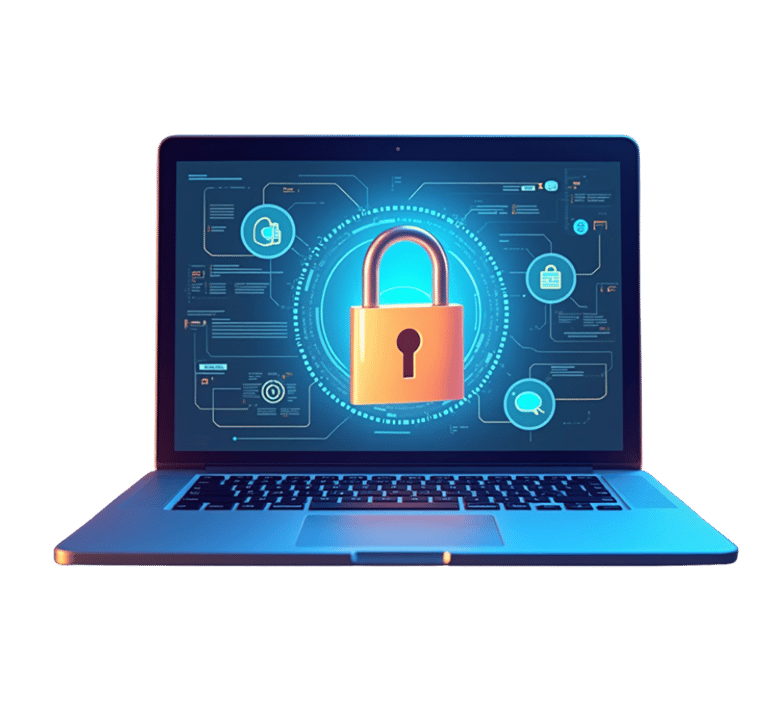 a laptop computer with a lock on it