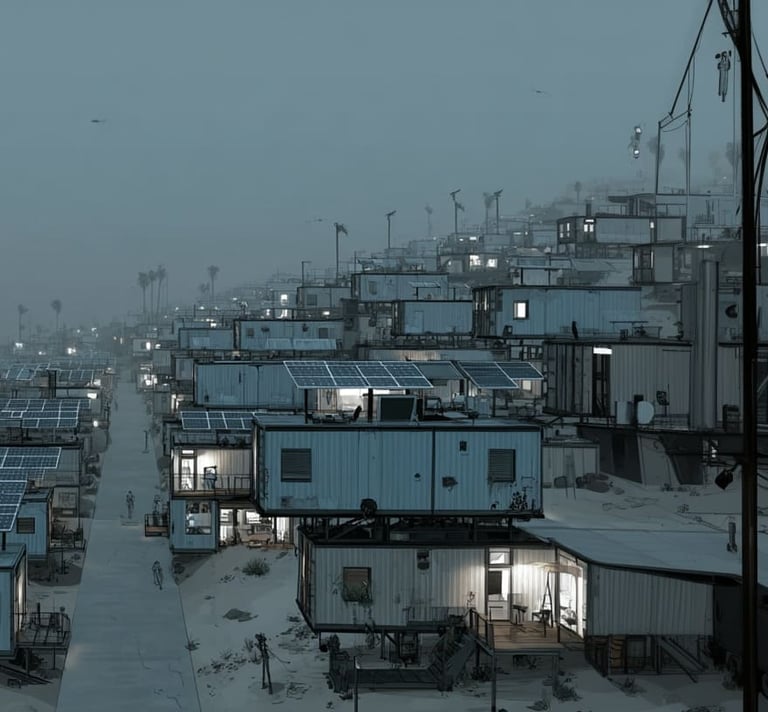 Ville -parking faite d'une série de tiny houses.