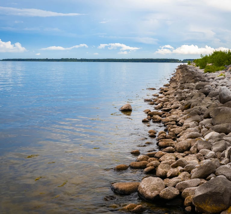 rip rap on lake shoreline