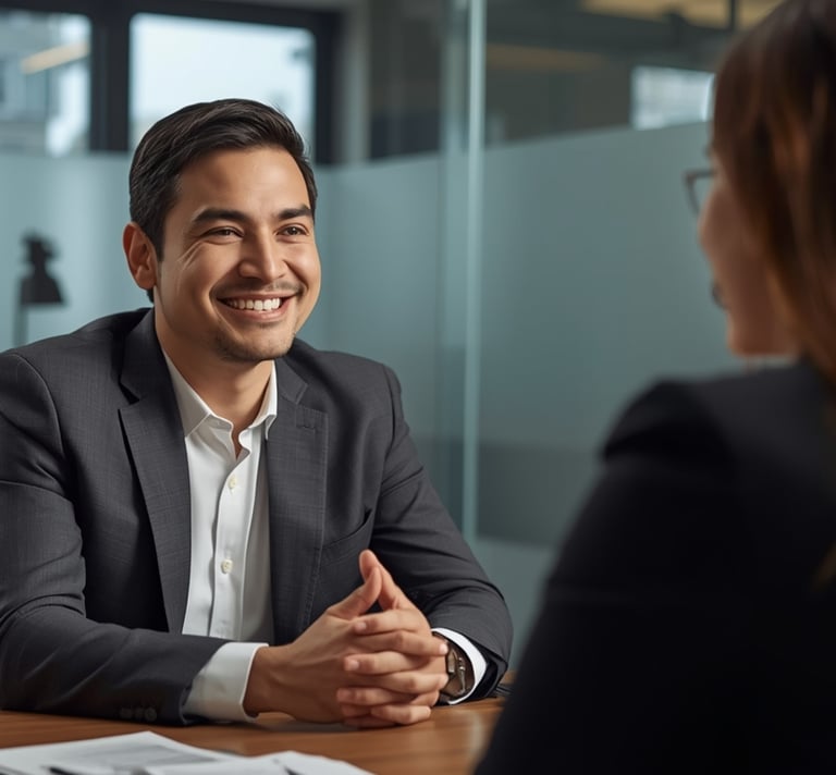 Advogado atendendo cliente em escritório no Porto