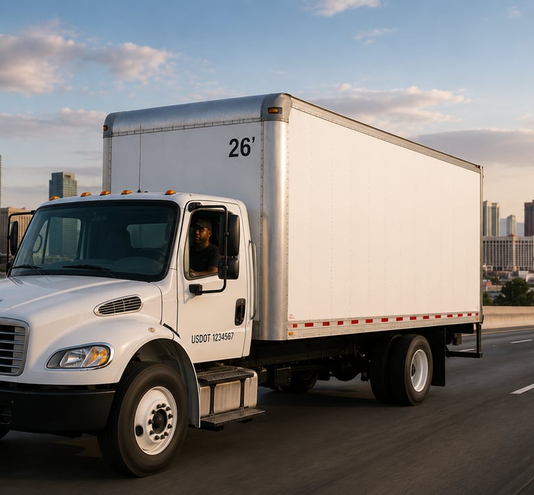 Box truck transport route serving Las Vegas and the Western U.S.