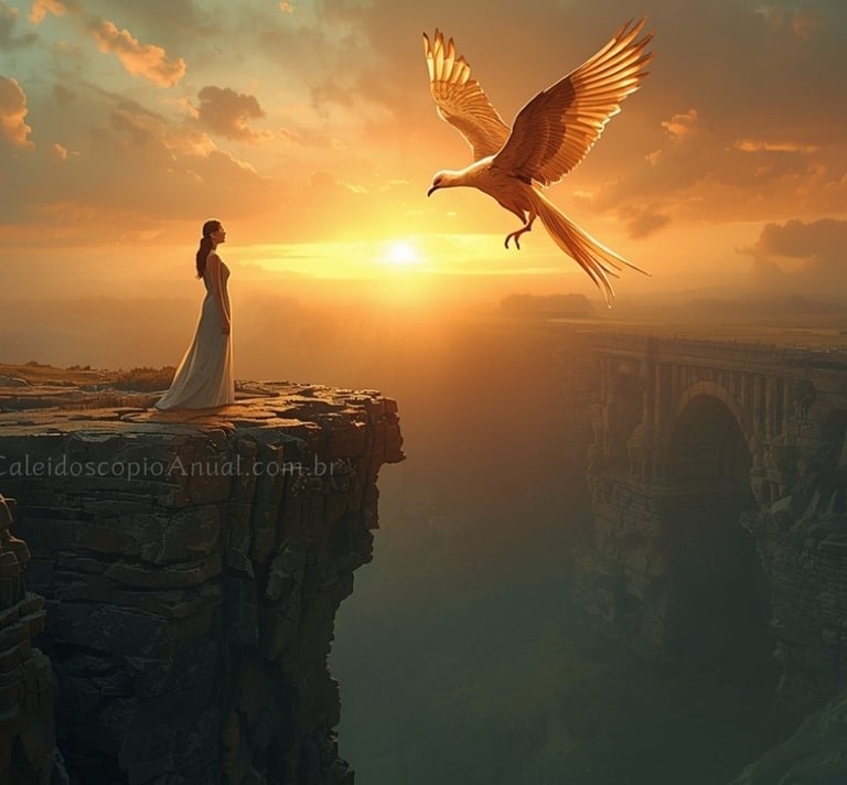 Símbolo do arcano da morte no tarot para o dia 11 de janeiro - Mulher olhando para uma Fênix.