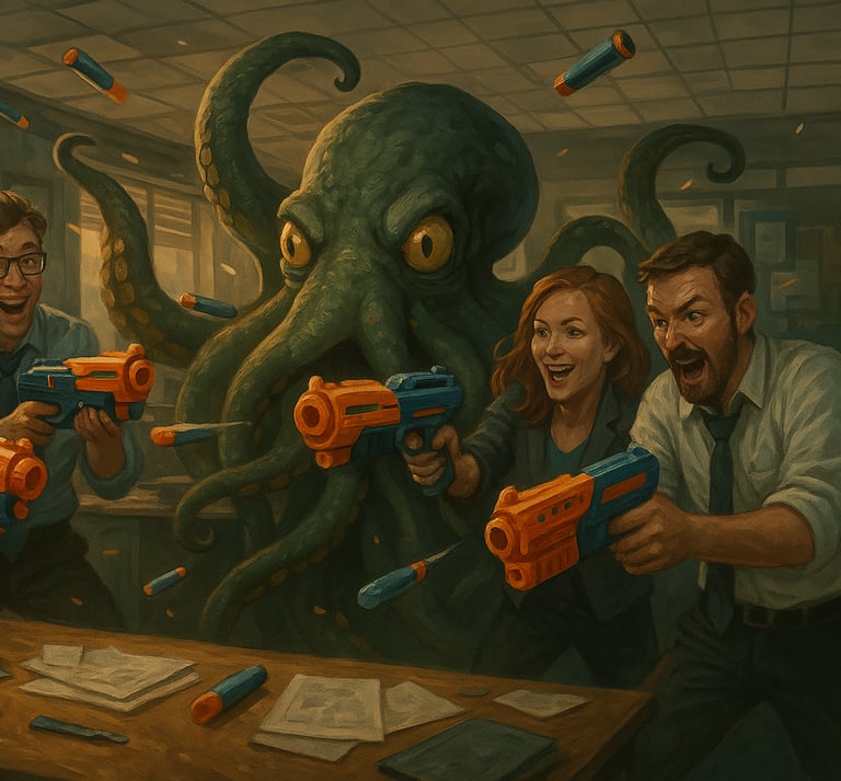 a group of people are playing with nerfet guns