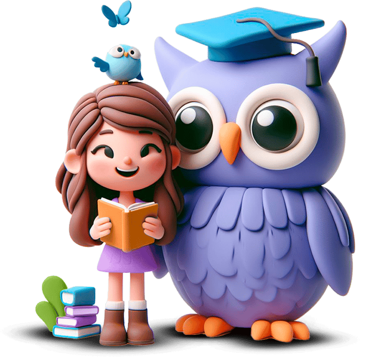 Aluno da Escola Multi Integral com uma Coruja Mascote da EMI