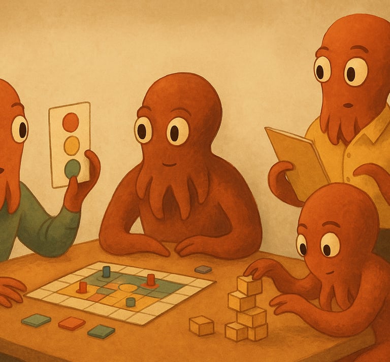a group of octopuss playing a game of board games