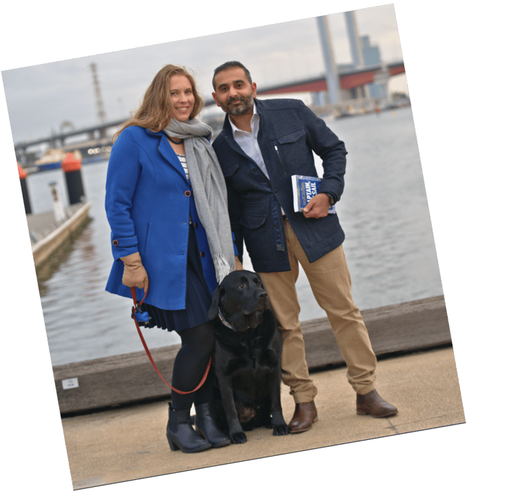 Dave Chauhan with his wife Saari and their dog Seve in Melbourne, Australia