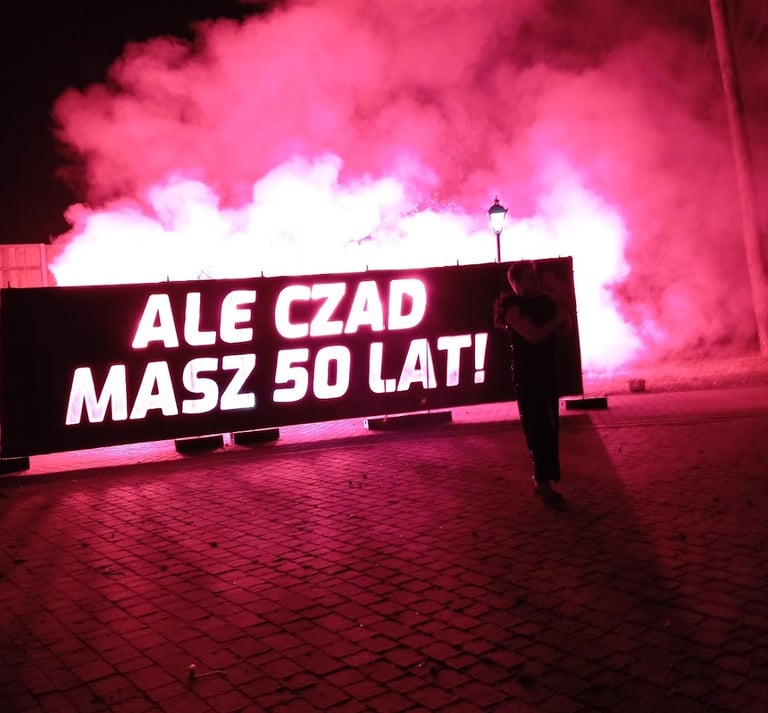 kreatywny prezent na 50 urodziny dla mamy ale czad baner pirotechniczny