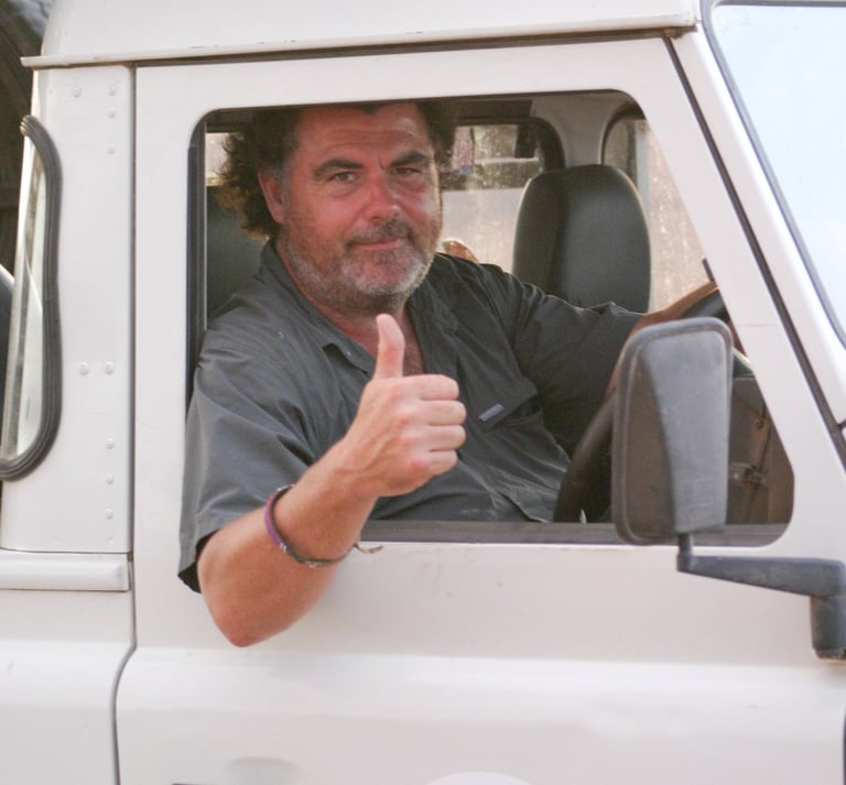 Paul Apps in Namibia driving a Save the Rhino Landrover