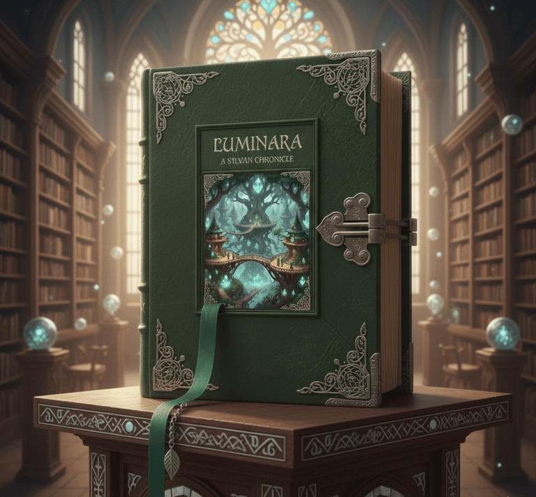 An ornate book on the History of Luminara