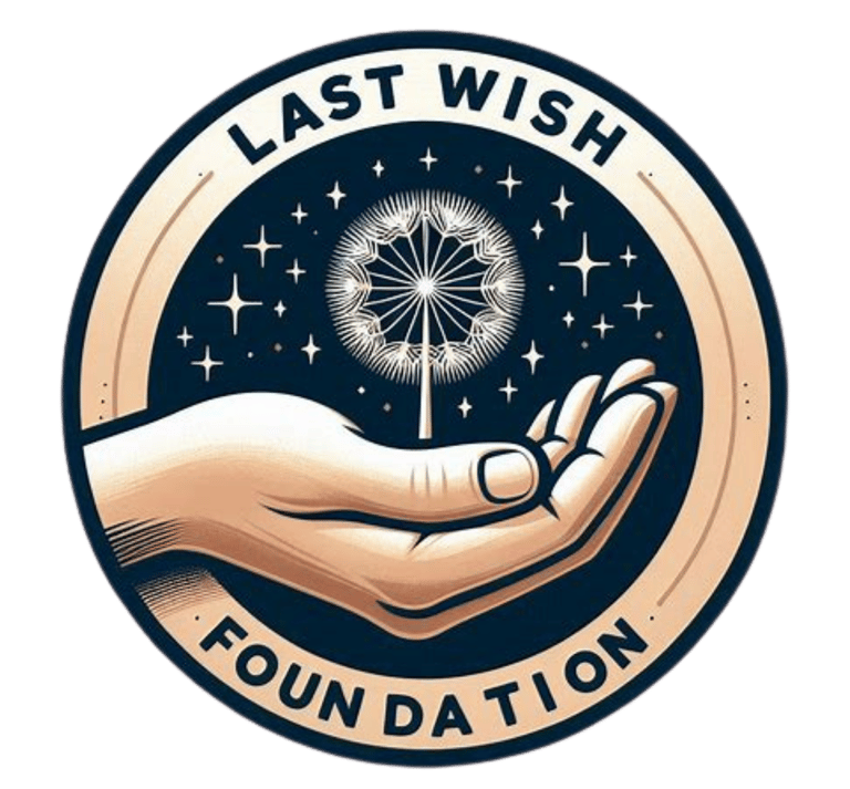 a hand holding a dandela wish wish foundation logo
