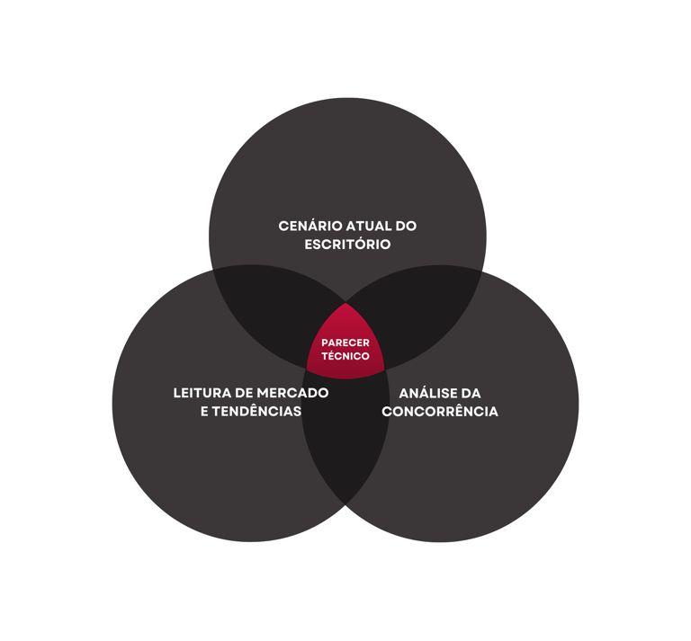 Diagrama do Diagnóstico 360: cenário, mercado e concorrência convergindo no Parecer Técnico