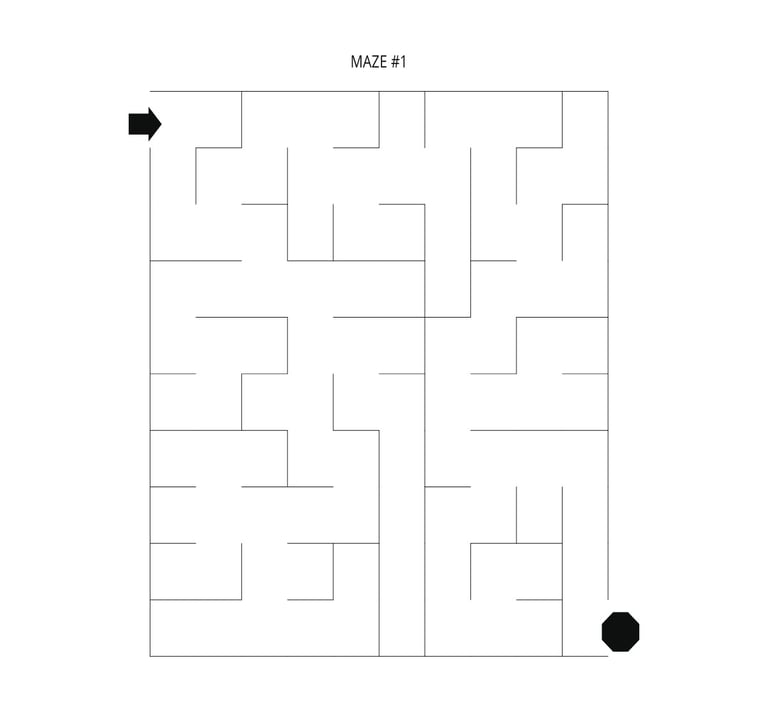 Sample maze puzzle page from Pencil Book brand showing an activity from inside the book