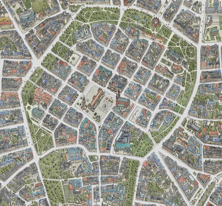Hand-drawn city map of Kraków, Poland by deliaMAPS, bespoke cartography