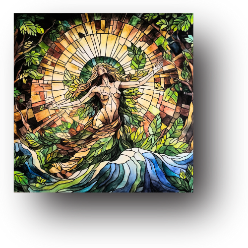 tiffany swensen watercolor painting Gaia stained glass