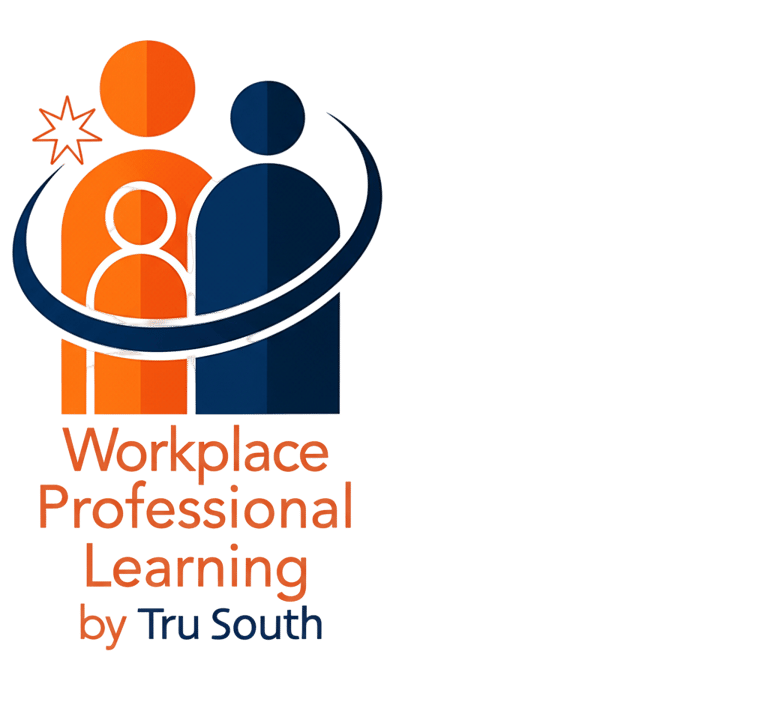 A logo for Workplace Professional Learning by Tru South featuring 3 figures representing a workplace