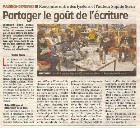 Article, Partager le goût de l'écriture, Sophie Stern et lycéens, nouvelliste