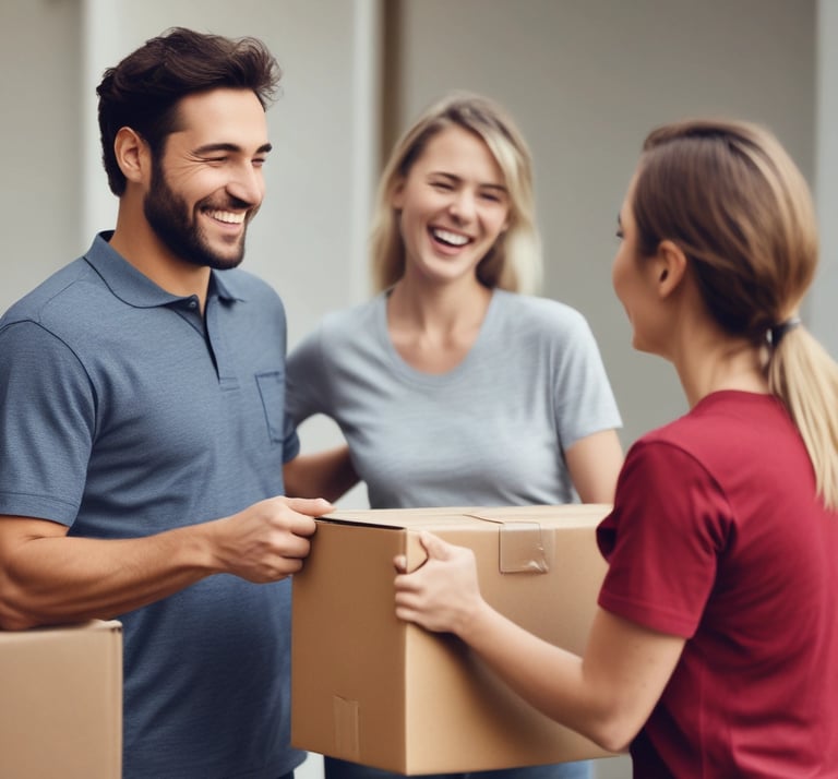 Woman happily receiving a gift from man