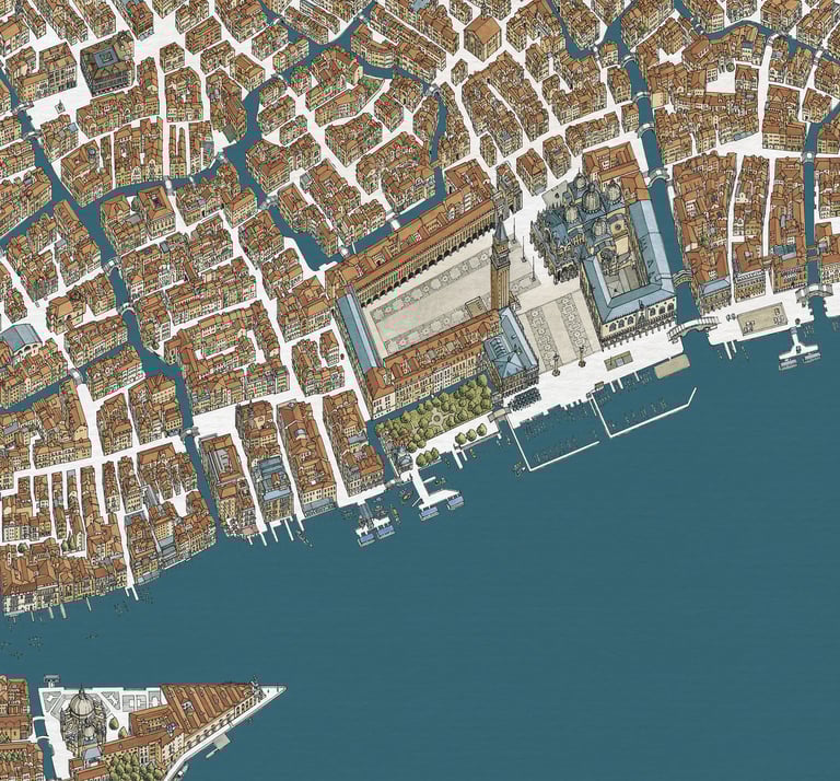 Hand-drawn map of Venice, Italy, detail — deliaMAPS