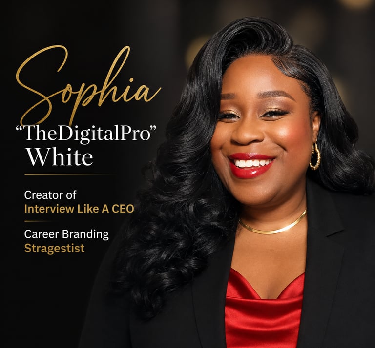 Sophia White, Career Branding Strategist, smiling in a professional portrait for Interview Like A CEO.