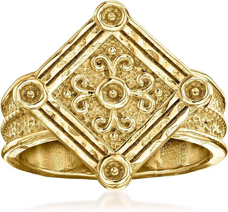 Etruscan Revival Ring. Italian 18kt Gold Over Sterling. No Stones