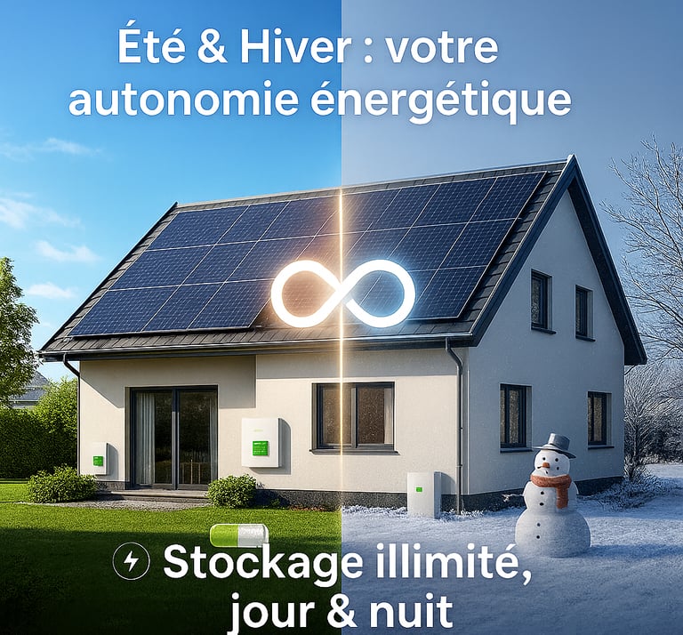 panneaux solaires + batterie production été ulisez les l'hivers 