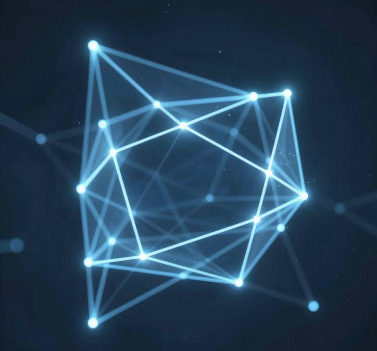 Abstract AI-generated music waveform glowing in neon blue on a dark background.