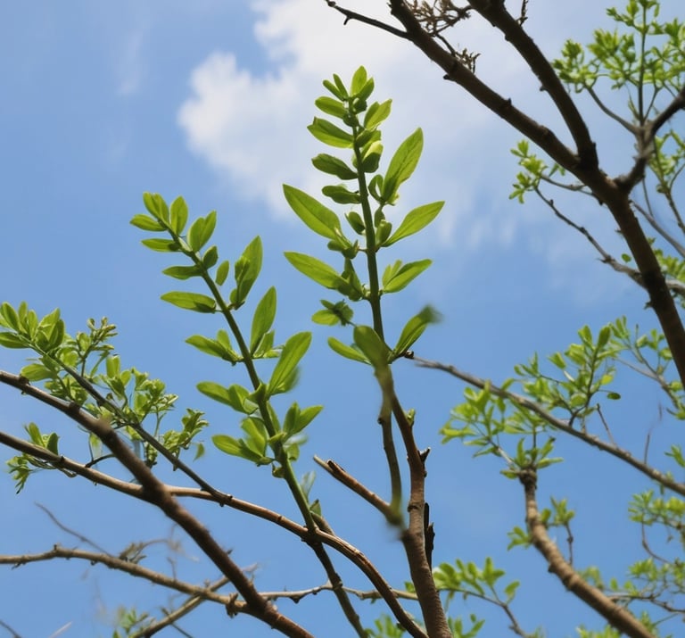 The green shoots of new growth on a plant