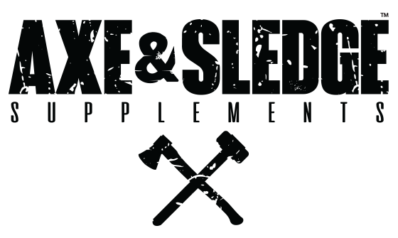 Axe and Sledge Supplements logo featuring a distressed font and crossed axe and sledgehammer icons.