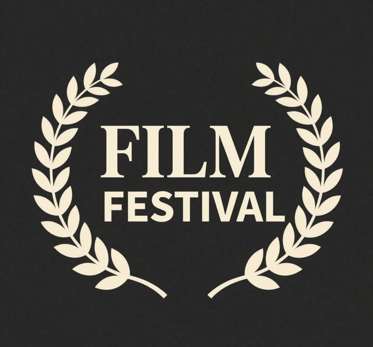 A prestigious film festival laurel displayed against a dark #0F0F0F textured background, elegant #F5F5F5 typography, minimalist and high-end aesthetic.