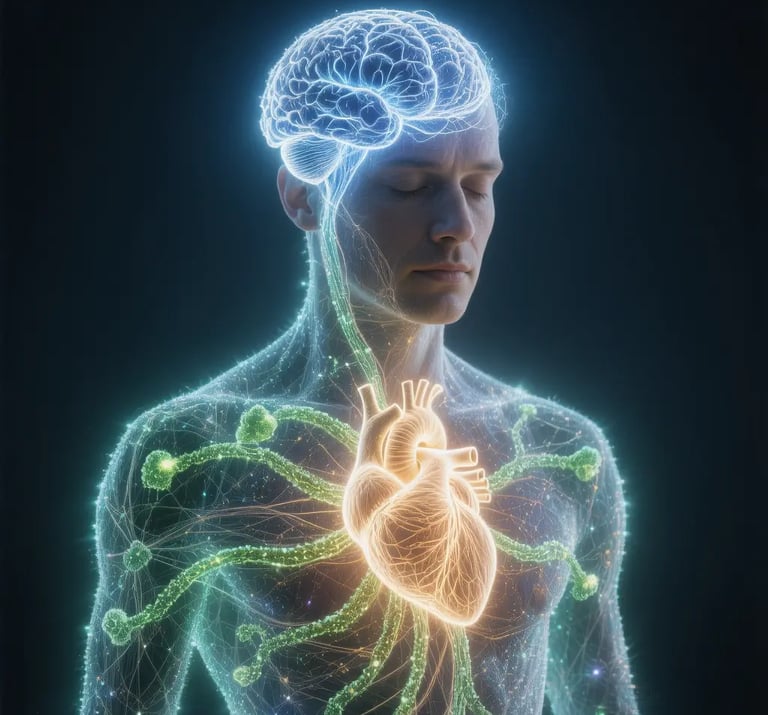 parte alta del troco copresa la test adi una persona col corpo trasparente e con gli organi in vista