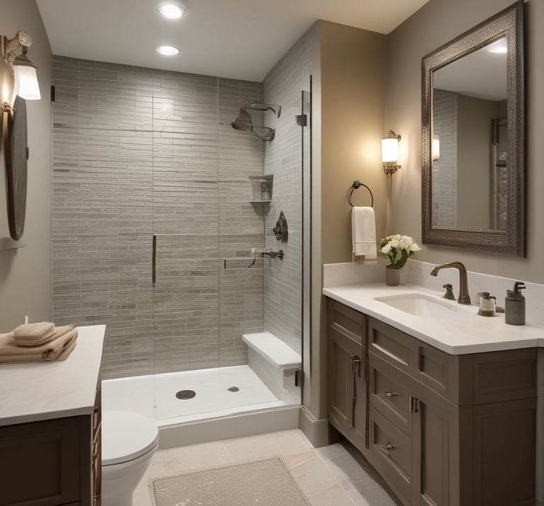 Close-up of a beautifully remodeled bathroom with fresh fixtures and tile work.