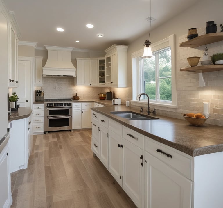 A skilled handyman installing elegant tile backsplash in a modern kitchen.