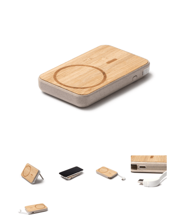 bateria externa fabrica en bambú y con fibra de trigo