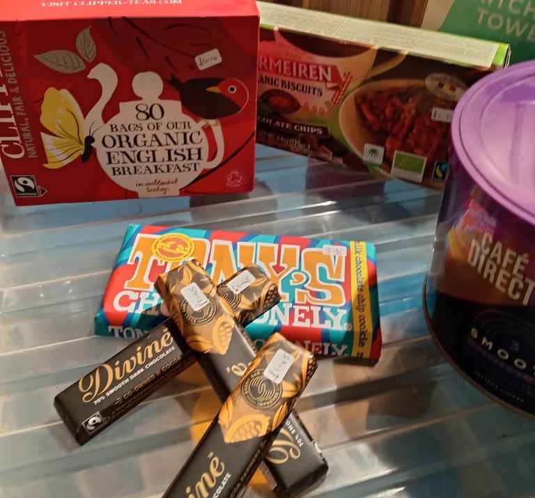A selection of Fairtrade products at Traipoint Hlaesowen