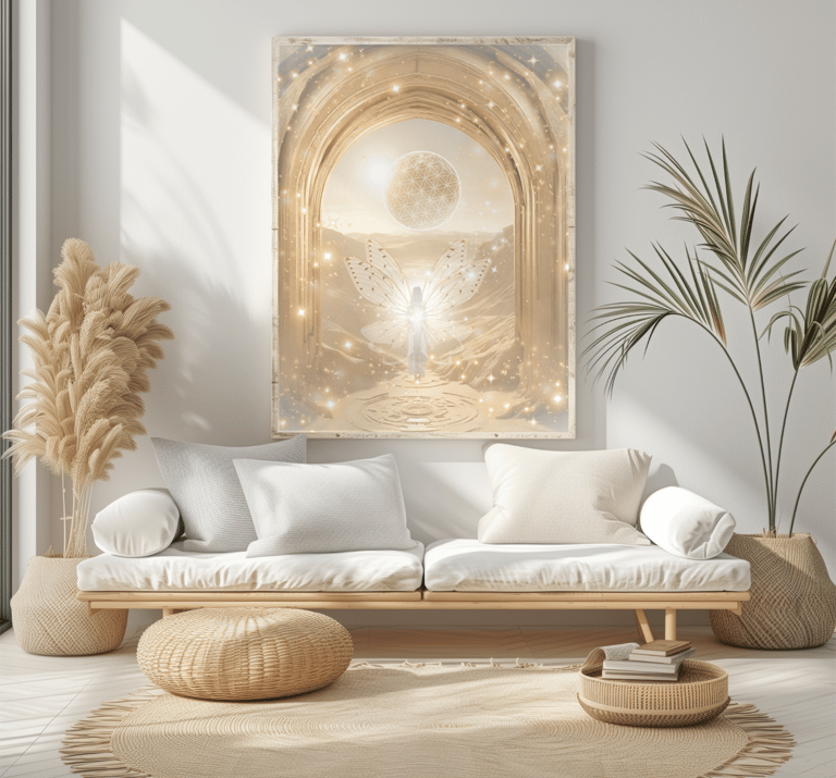 spiritual design with sacred geometry desert moon angel spiritual awakening gold Egypt healing