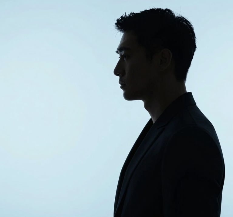 Artistic shot of a digital silhouette against a clean #E0FBFC backdrop, minimalist and elegant, professional high-end studio photography feel.