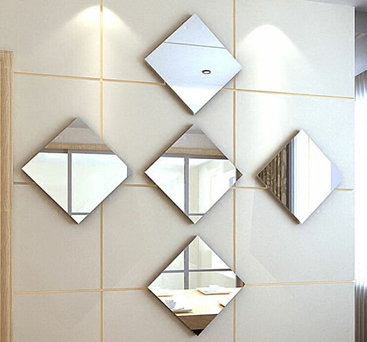 32PCS Mirror Tile Wall Stickers Mosaic Self Adhesive Bathroom Decor Back Square